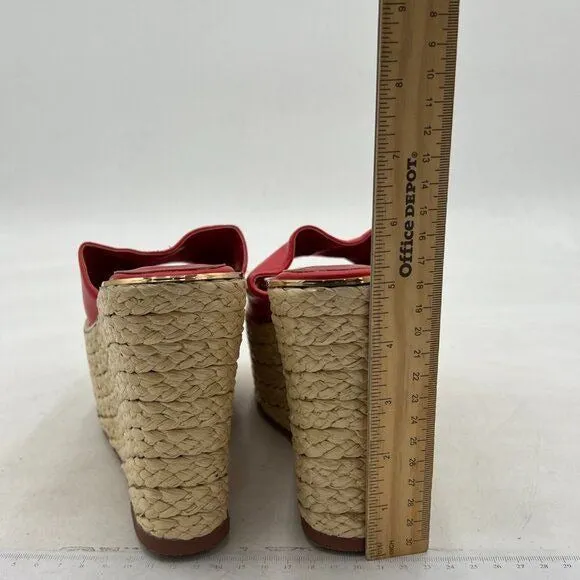 FOWT Red Platform Wedge Sandals Espadrilles Braided Open Toe Slip On Summer Mule