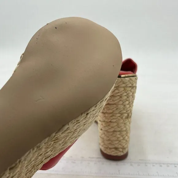 FOWT Red Platform Wedge Sandals Espadrilles Braided Open Toe Slip On Summer Mule