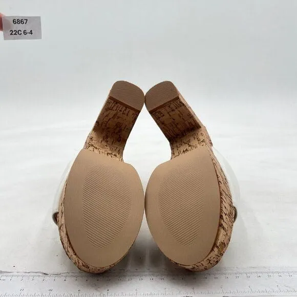 FOWT White Cork High Chunky Heel Backless Mule Platform Open Toe Casual Sandals