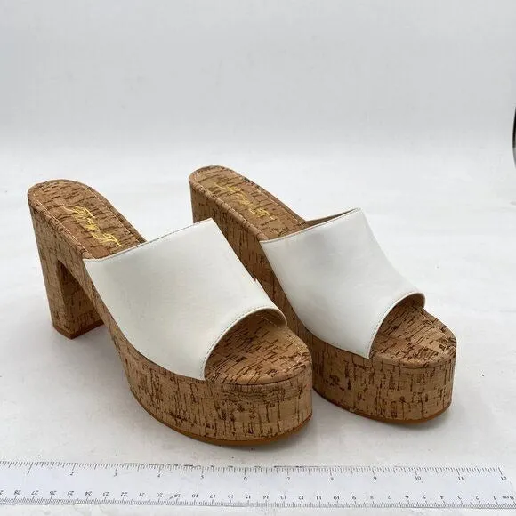 FOWT White Cork High Chunky Heel Backless Mule Platform Open Toe Vacation Sandal