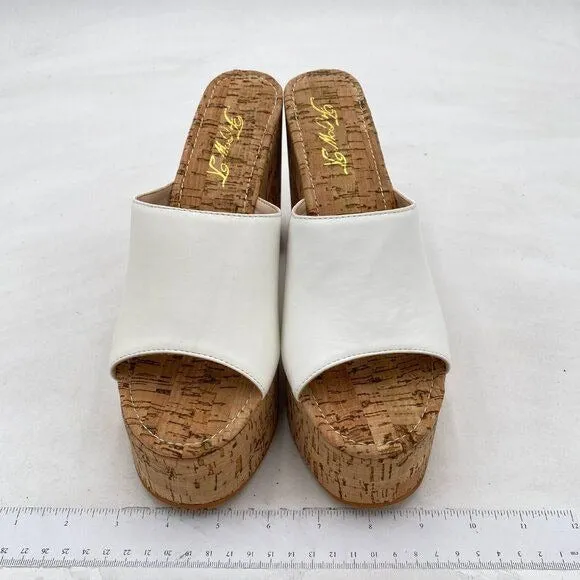 FOWT White Cork High Chunky Heel Backless Mule Platform Open Toe Vacation Sandal