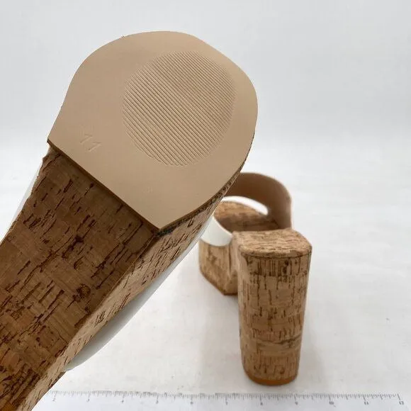 FOWT White Cork High Chunky Heel Backless Mule Platform Open Toe Vacation Sandal