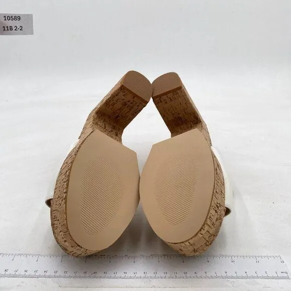 FOWT White Cork High Chunky Heel Backless Mule Platform Open Toe Vacation Sandal