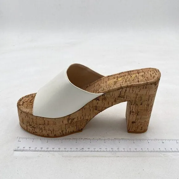 FOWT White Cork High Chunky Heel Backless Mule Platform Open Toe Vacation Sandal