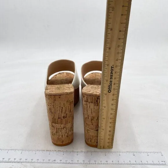 FOWT White Cork High Chunky Heel Backless Mule Platform Open Toe Vacation Sandal