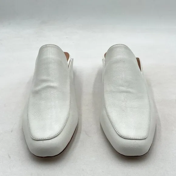 FOWT White Square Toe Loafer Chunky Heel Backless Mule Sandal Slip on Shoes