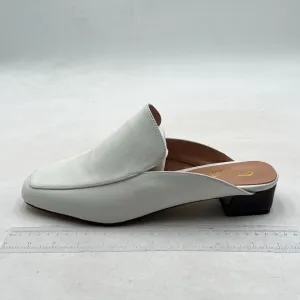 FOWT White Square Toe Loafer Chunky Heel Backless Mule Sandal Slip on Shoes