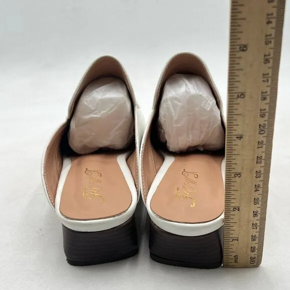 FOWT White Square Toe Loafer Chunky Heel Backless Mule Sandal Slip on Shoes
