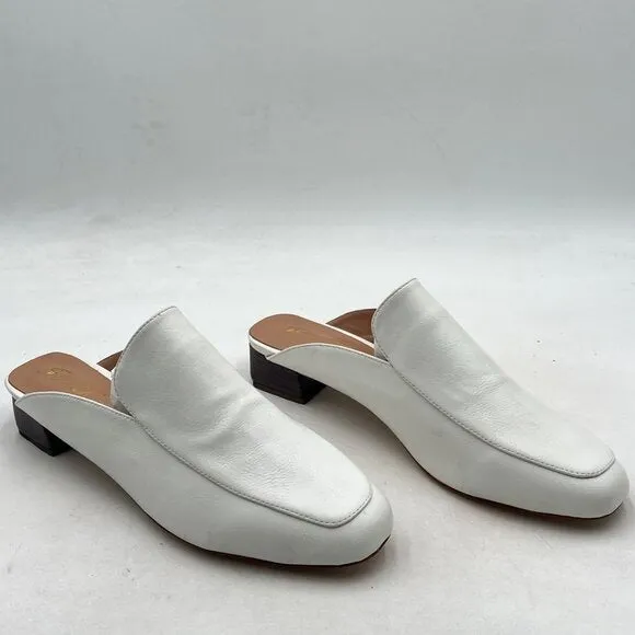 FOWT White Square Toe Loafer Chunky Heel Backless Mule Sandal Slip on Shoes