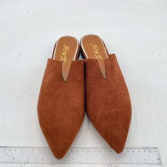 FOWT Women Fashion Suede Mules, Sexy Closed Pointed Toe Flat Loafer, Low Heel