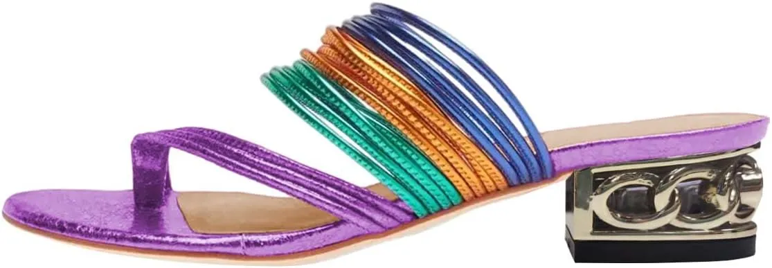 FOWT Women Split Toe Slip on Mules Gold Chunky Low Heel Flip Flops Casual Summer Outdoor Beach Slipper Shoes Size 4-15 US