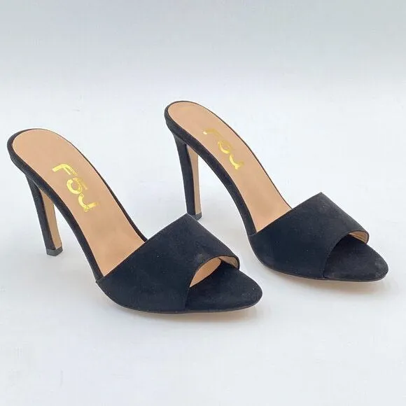 FSJ Black Casual Peep Toe Mule Sandals Stiletto High Heels Party Evening Shoe