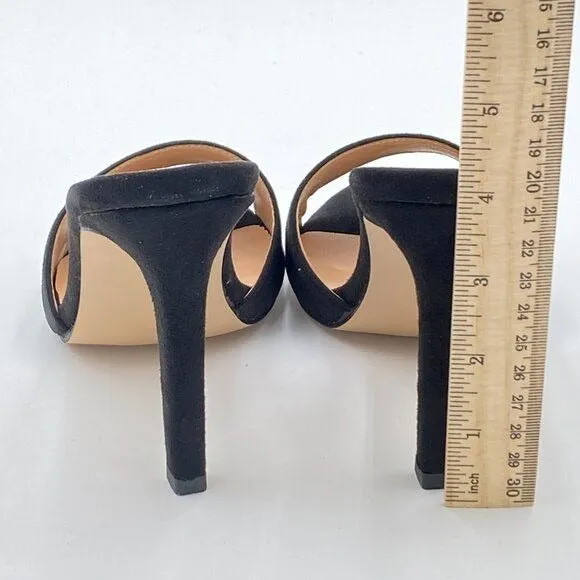 FSJ Black Casual Peep Toe Mule Sandals Stiletto High Heels Party Evening Shoe