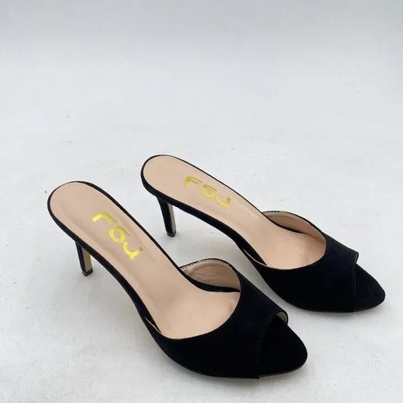 FSJ Black Casual Peep Toe Mule Sandals Stiletto High Heels Party Evening Shoe