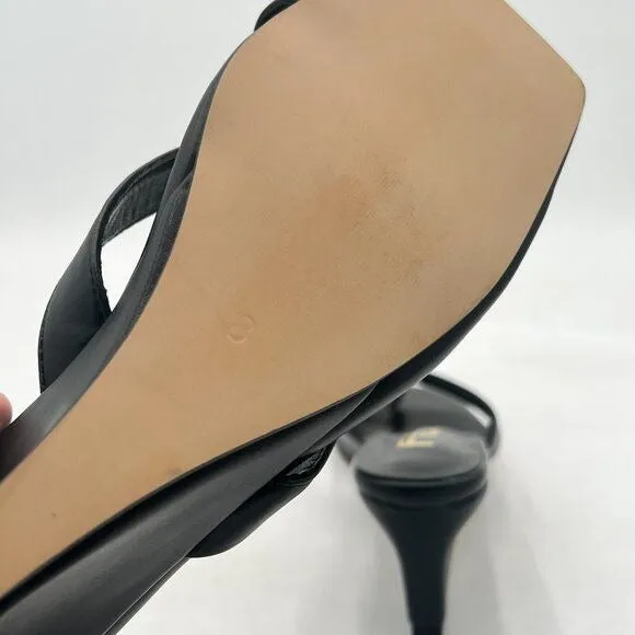 FSJ Black Flip Flop Slide Mule Shoes Square Open Toe Thong Summer Wedge Sandal