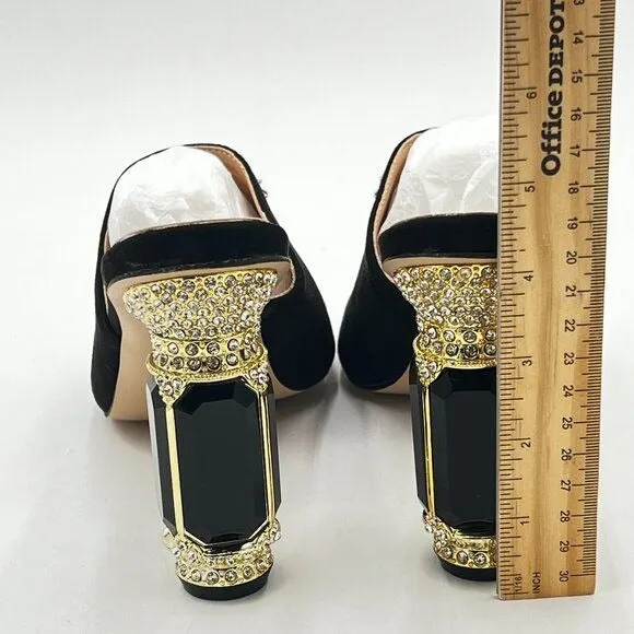 FSJ Black Luxury Square Crystal High Heel Sandals Mule Open Toe Rhinestone Shoes