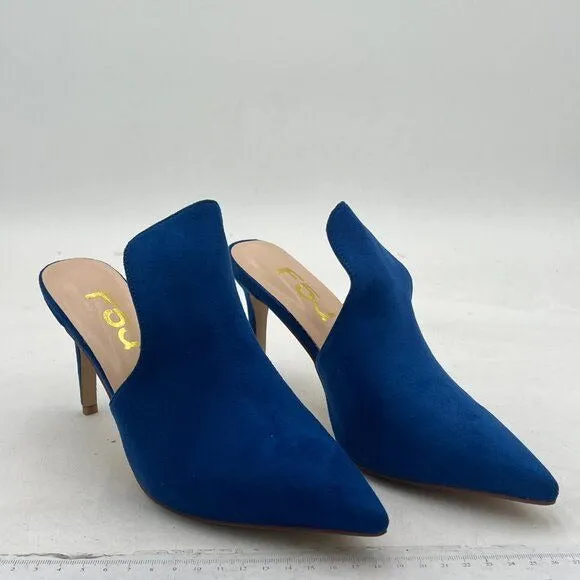 FSJ Blue Pointed Toe Slide Mule Sandal Slippers Stiletto High Heels Loafers Shoe