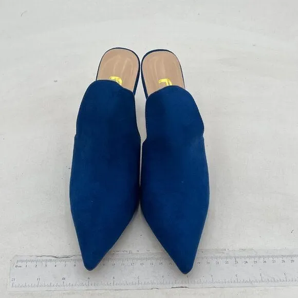 FSJ Blue Pointed Toe Slide Mule Sandal Slippers Stiletto High Heels Loafers Shoe