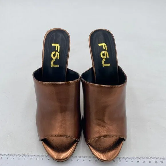 FSJ Brown Open Peep Toe Mule Sandal Slide Slippers High Heels Summer Casual Shoe
