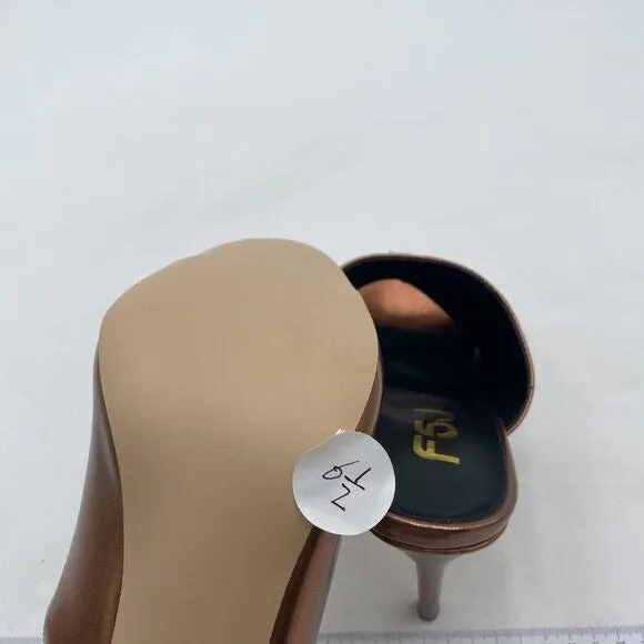 FSJ Brown Open Peep Toe Mule Sandal Slide Slippers High Heels Summer Casual Shoe
