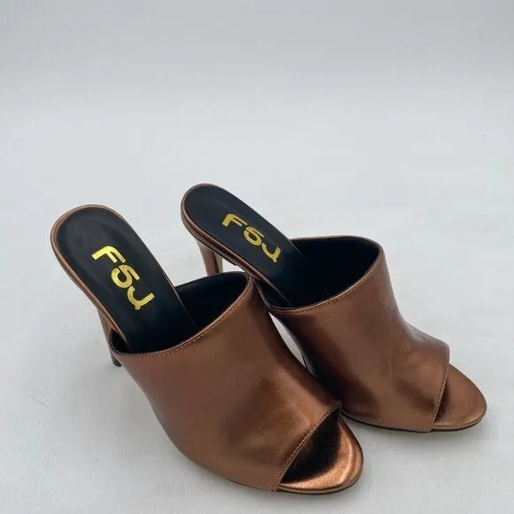 FSJ Brown Open Peep Toe Mule Sandal Slide Slippers High Heels Summer Casual Shoe