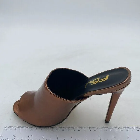 FSJ Brown Open Peep Toe Mule Sandal Slide Slippers High Heels Summer Casual Shoe