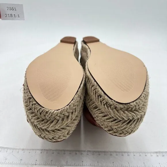 FSJ Brown Open Toe Espadrille Wedge Heel Platform Mule Faux Leather Slide Sandal