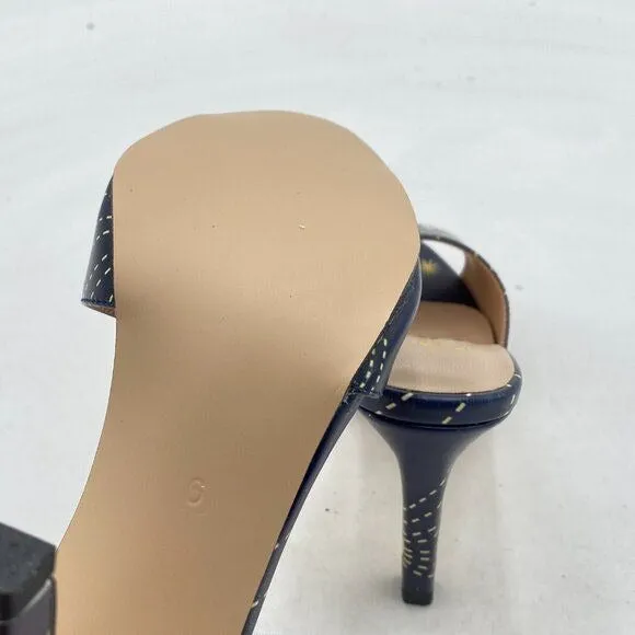 FSJ Navy Space Casual Peep Toe Mule Sandals Stiletto High Heels Party Shoe