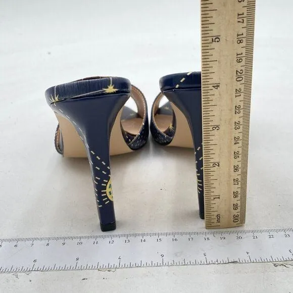 FSJ Navy Space Casual Peep Toe Mule Sandals Stiletto High Heels Party Shoe