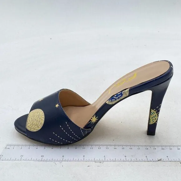 FSJ Navy Space Casual Peep Toe Mule Sandals Stiletto High Heels Party Shoe