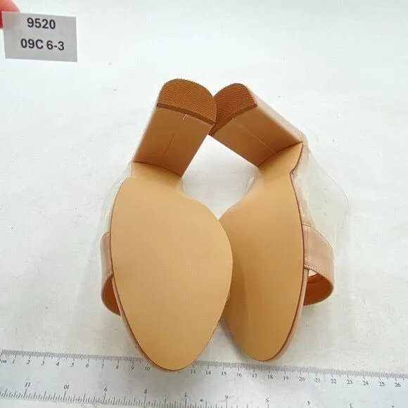 FSJ Nude Clear Open Toe Sandals Slip On Chunky High Heels Slide Mule