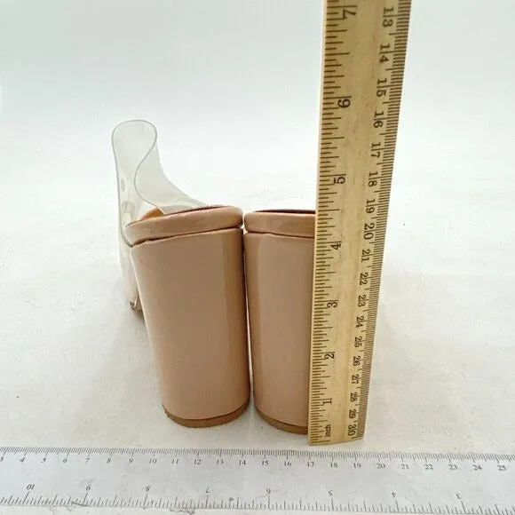 FSJ Nude Clear Open Toe Sandals Slip On Chunky High Heels Slide Mule