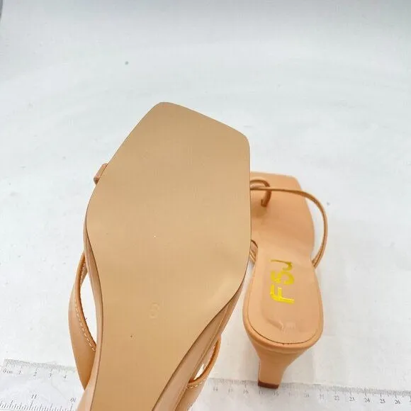 FSJ Nude Flip Flop Slide Mule Square Open Toe Thong Summer Wedge Heel Sandal
