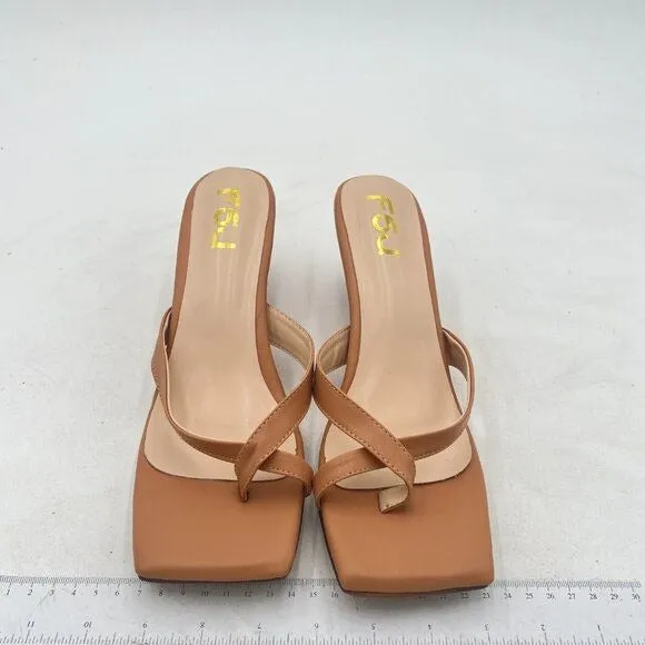 FSJ Nude Flip Flop Slide Mule Square Open Toe Thong Wedge Heel Sandal