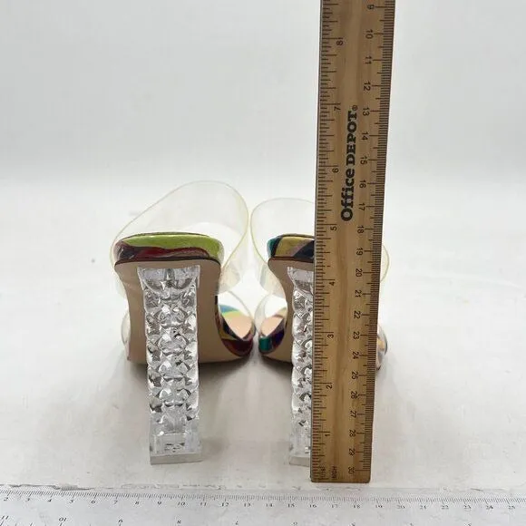 FSJ Painting Clear Double Strap Mule Open Toe Transparent High Heel Sandals