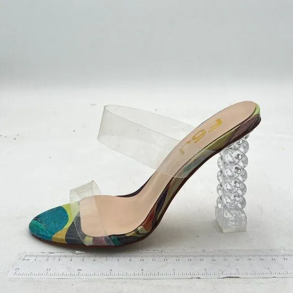 FSJ Painting Clear Double Strap Mule Open Toe Transparent High Heel Sandals