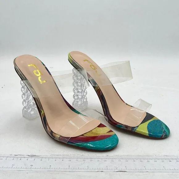 FSJ Painting Clear Double Strap Mule Open Toe Transparent High Heel Sandals