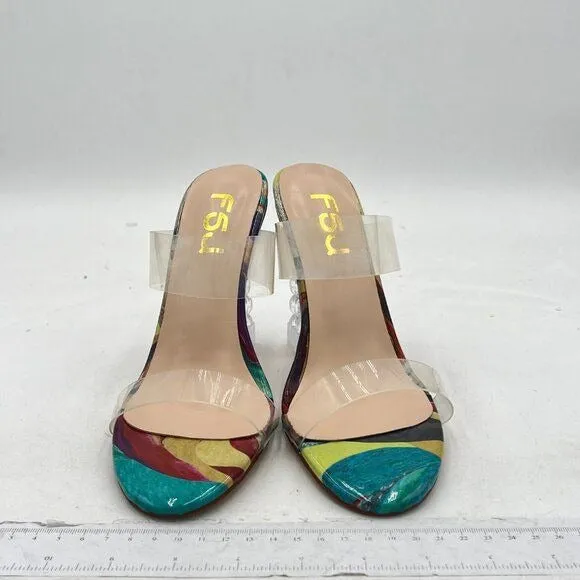 FSJ Painting Clear Double Strap Mule Open Toe Transparent High Heel Sandals