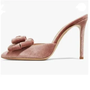 FSJ Pink Stylish High Heels Mule Sandals Pointed Toe Bowknot Stilettos Shoes
