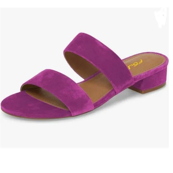 FSJ Purple Comfortable Open Toe Sandals Mule Chunky Low Heel Strappy Casual Shoe