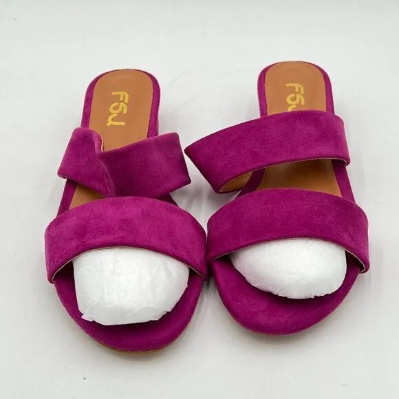 FSJ Purple Comfortable Open Toe Sandals Mule Chunky Low Heel Strappy Casual Shoe