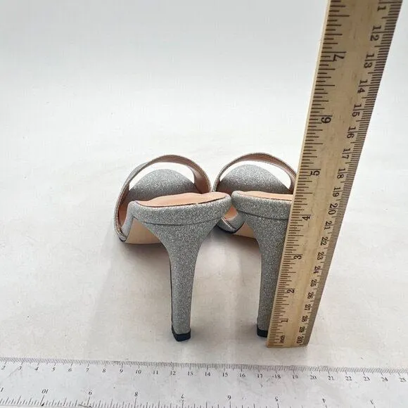 FSJ Silver Casual Peep Toe Mule Sandals Stiletto High Heels Party Evening Shoe
