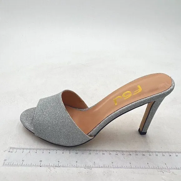 FSJ Silver Casual Peep Toe Mule Sandals Stiletto High Heels Party Evening Shoe