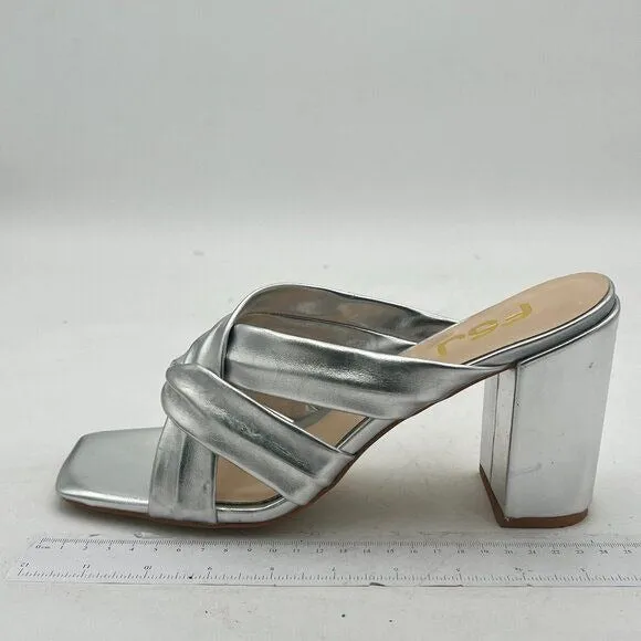 FSJ Silver Square Open Toe Weave Mule Block High Heel Slip On Party Dress Sandal