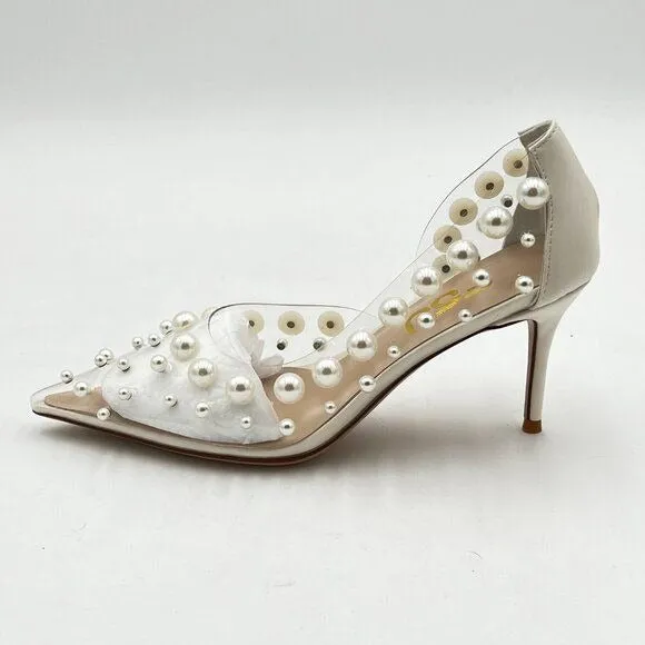FSJ Slip On Pearls Beaded High Heels Slip On Pump Pointed Toe