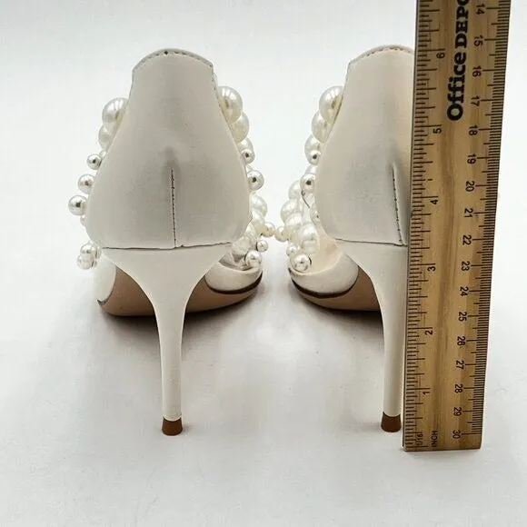 FSJ Slip On Pearls Beaded High Heels Slip On Pump Pointed Toe