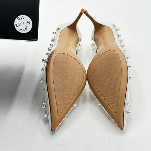 FSJ Slip On Pearls Beaded High Heels Slip On Pump Pointed Toe