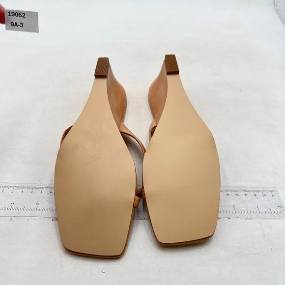 FSJ Tan Flip Flop Slide Mule Shoes Square Open Toe Thong Wedge High Heel Sandal