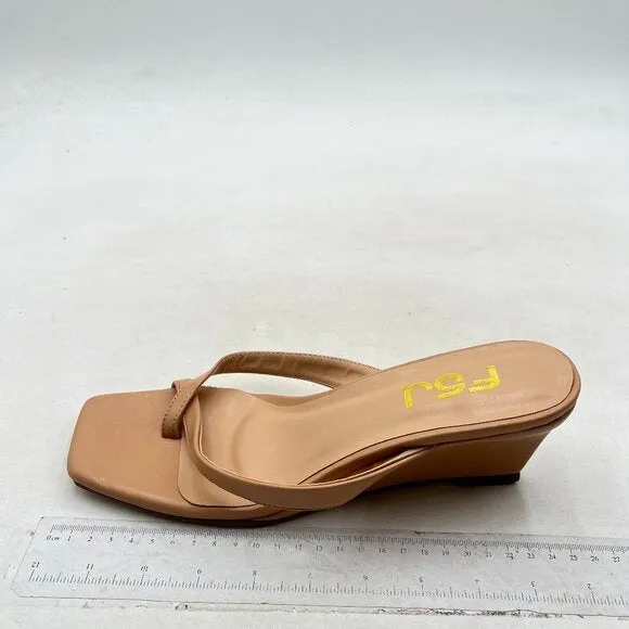 FSJ Tan Flip Flop Slide Mule Shoes Square Open Toe Thong Wedge High Heel Sandal