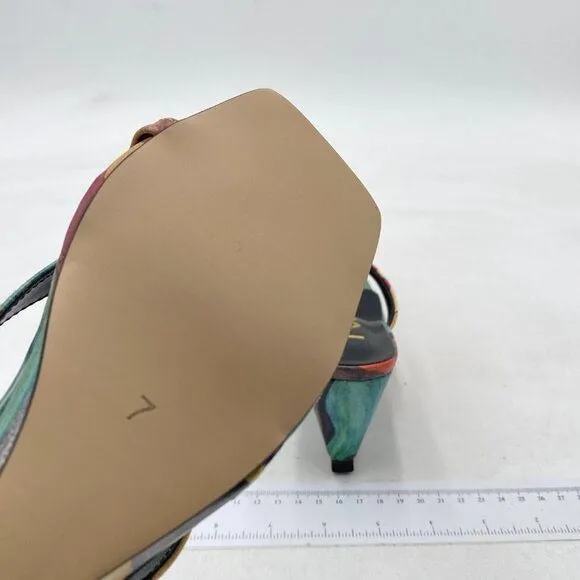 FSJ Watercolor Flip Flop Slide Mule Shoes Square Open Toe Thong Sandal Shoes